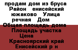 продам дом из бруса › Район ­ енисейский, южаково › Улица ­ речная › Дом ­ 22 › Общая площадь дома ­ 85 › Площадь участка ­ 620 › Цена ­ 2 000 000 - Красноярский край, Енисейский р-н, Южаково д. Недвижимость » Дома, коттеджи, дачи продажа   